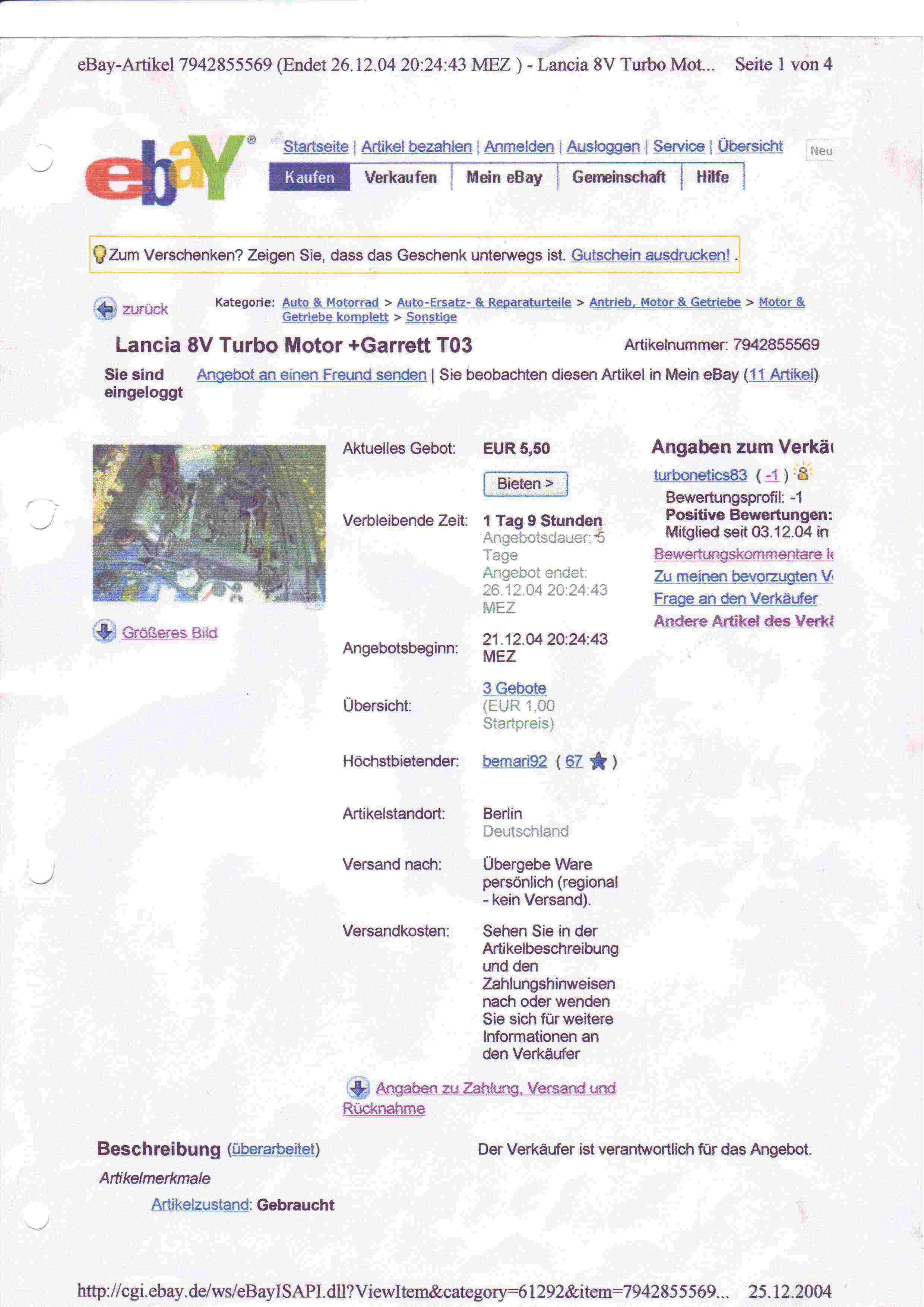 Blauer Turbomotor ebay