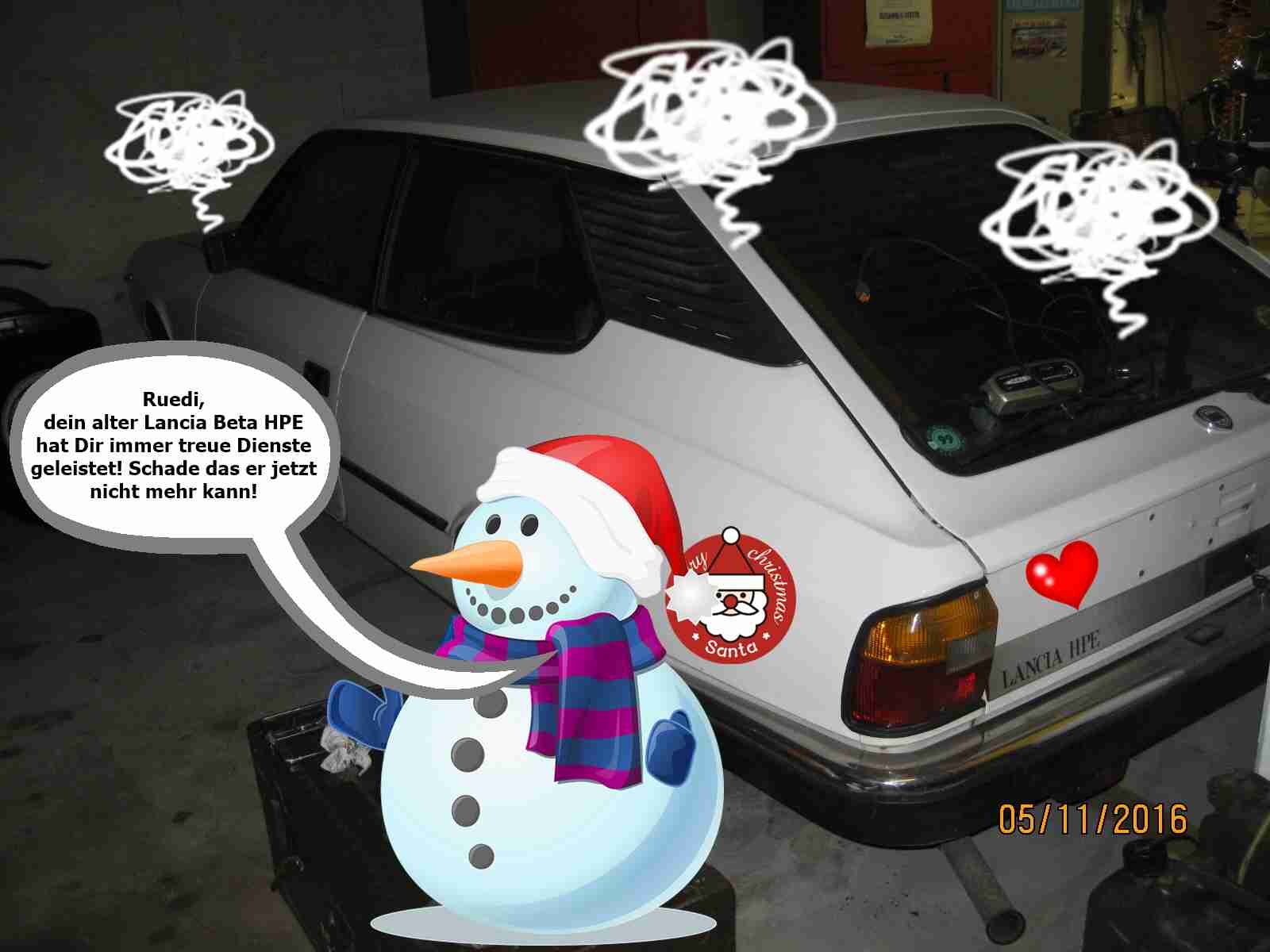 Lancia Beta HPE mit Schneemann Lancia Beta HPE mit Schneemann
