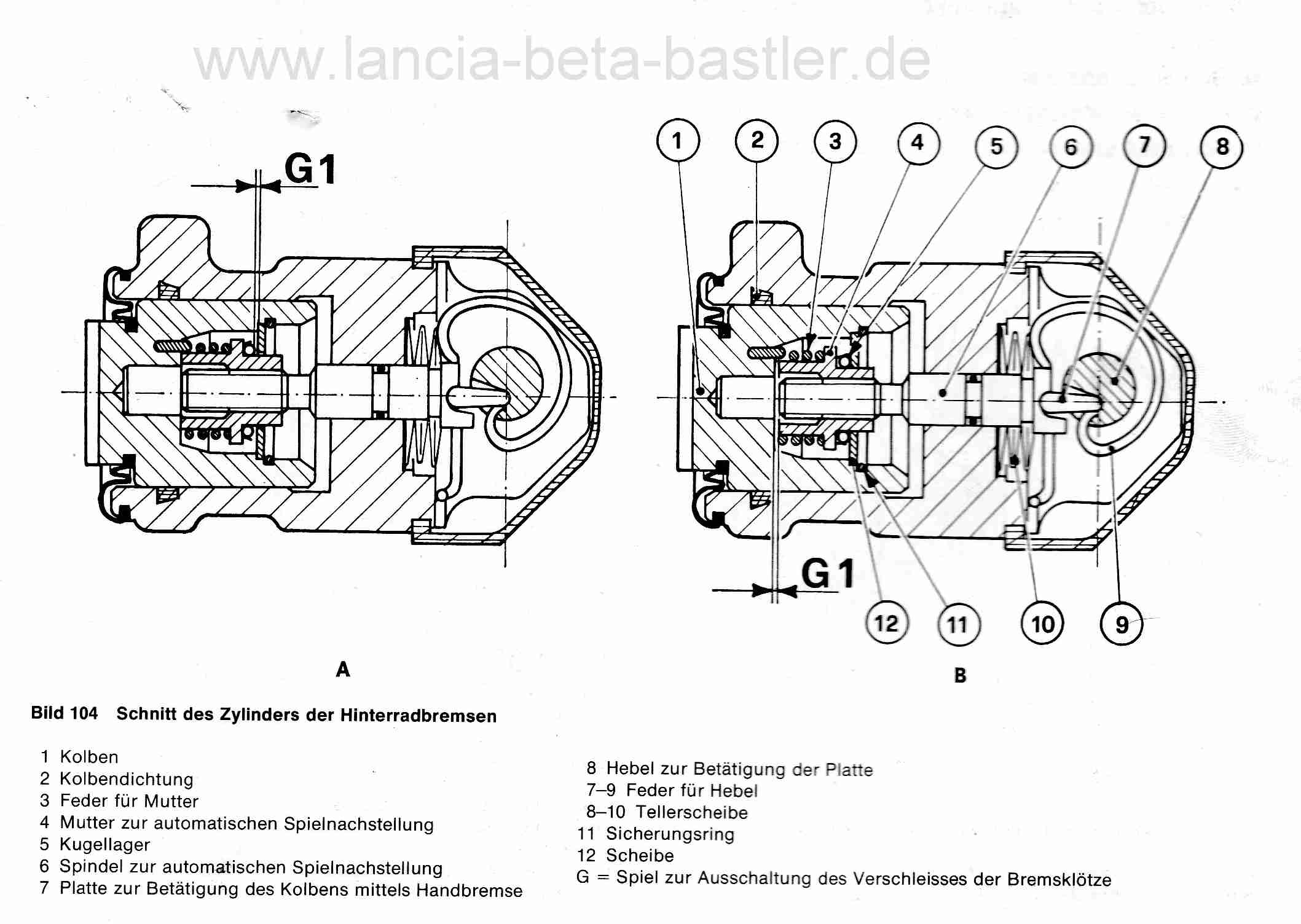 Querschnitt Bremszange hinten Lancia Beta Querschnitt Bremszange hinten Lancia Beta